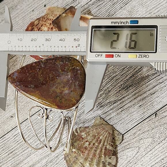 Blazing Flames Fire Jasper Silver Cuff Bracelet - Bold Statement Jewelry - Picture 8 of 10